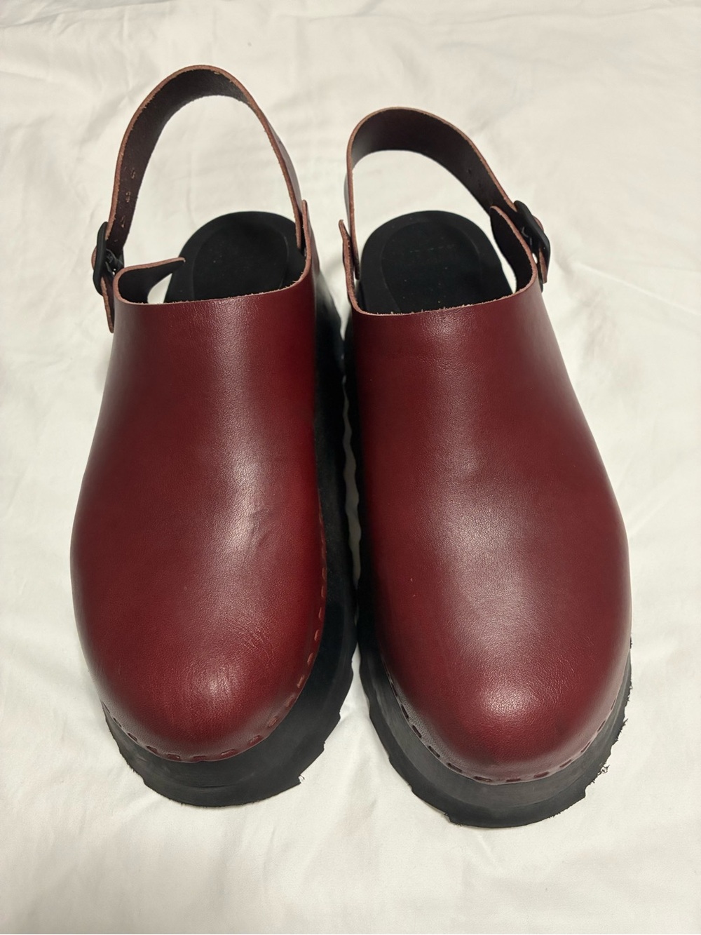 Bryr Tegan Oxblood Leather Slingback Clogs with Black Platform Sole